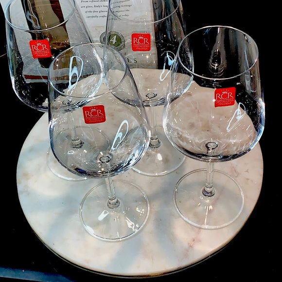 RCR CRISTALLERIA ITALIANA WINE GOBLETS 14.75 oz SET OF 4 CLEAR GLASS ITALY - Picture 6 of 8